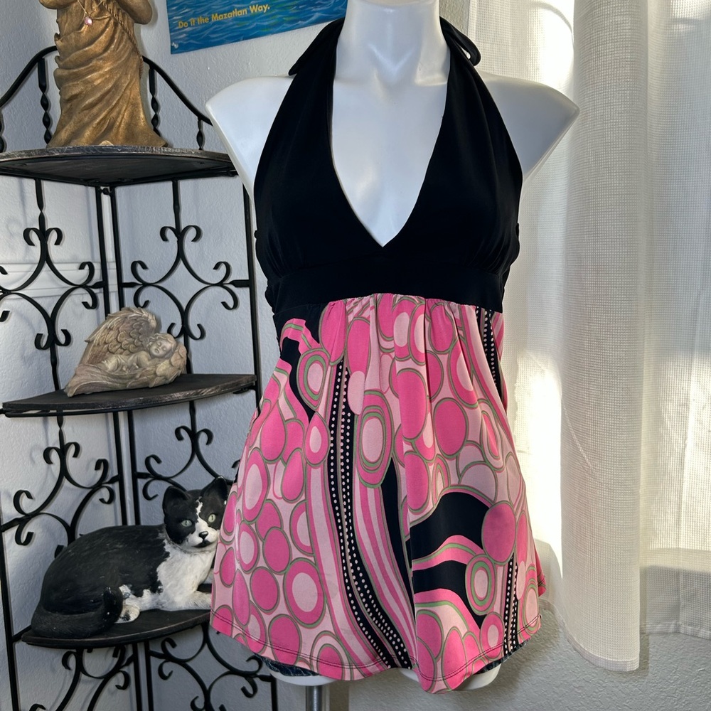Y2K Charlotte Russe Black and Pink Halter Blouse